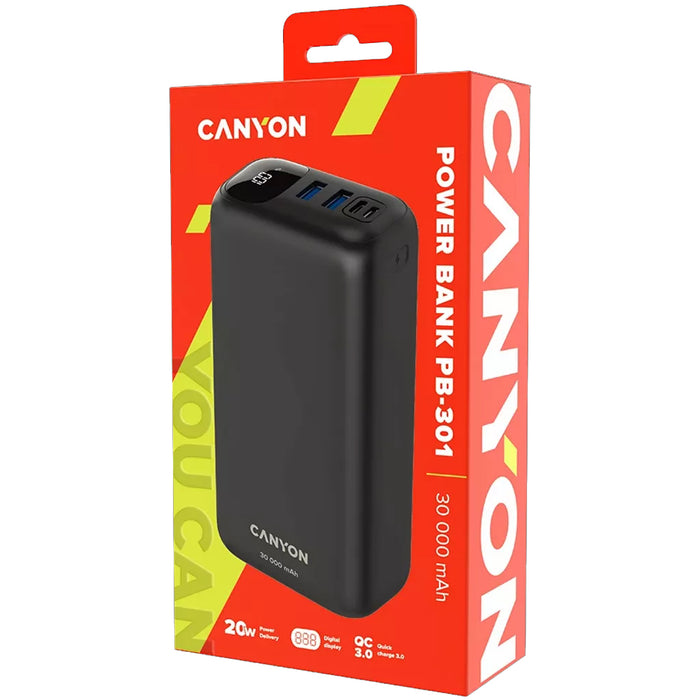 Canyon 30,000mAh Powerbank - Black - CNE-CPB301B