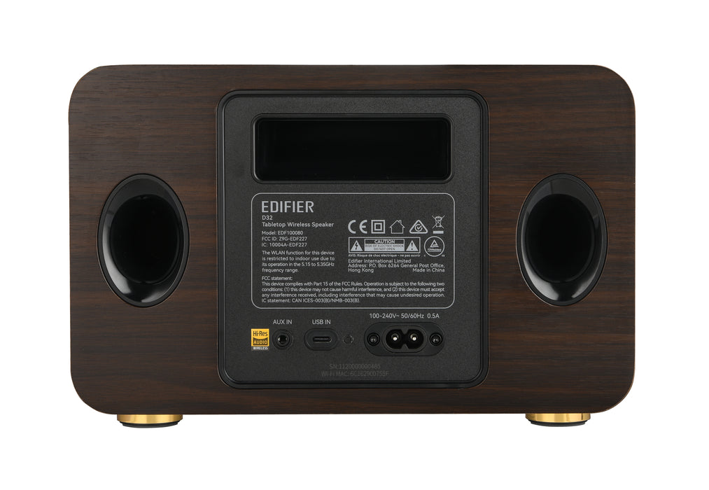 Edifier D32 Tabletop Bluetooth Hi-Res Speaker With Built In Battery - Black Walnut - CM-D32/BLKW