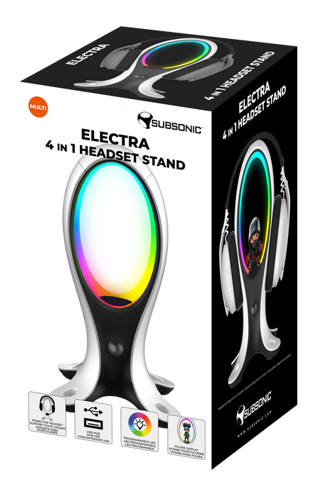 Subsonic Electra 4 In 1 RGB LED Headset Stand With USB Hub - SUB-5682