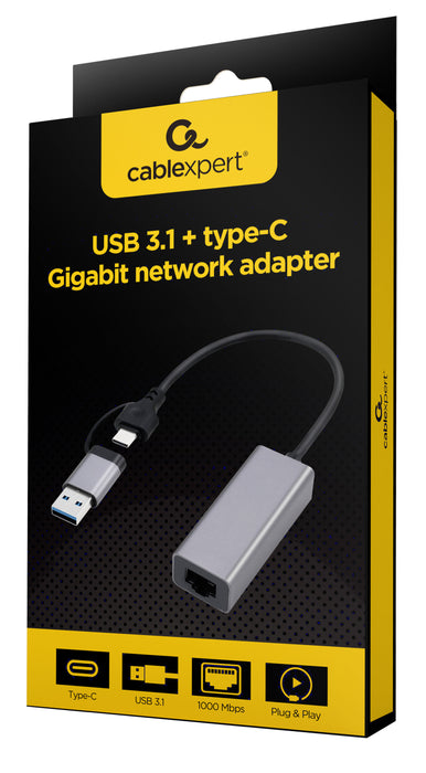 Cablexpert USB 3.1 & Type C Gigabit Ethernet Adapter - USB-RJ45/GIG